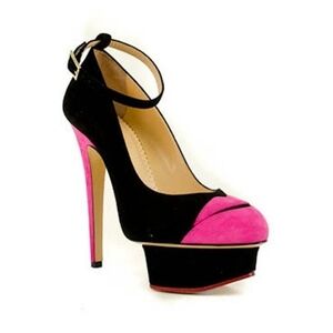 Charlotte Olympia Kiss Me Dolores Suede Pumps Black Pink Lip Heels Size 6